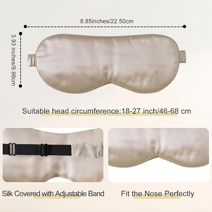 ZIMASILK Adjustable 100% 22 Momme Mulberry Silk Sleep Mask for Sleeping, Filled with Premium Mulberry Silk, Softest & Breathable Eye Sleeping Mask (Beige) - Bloomnest