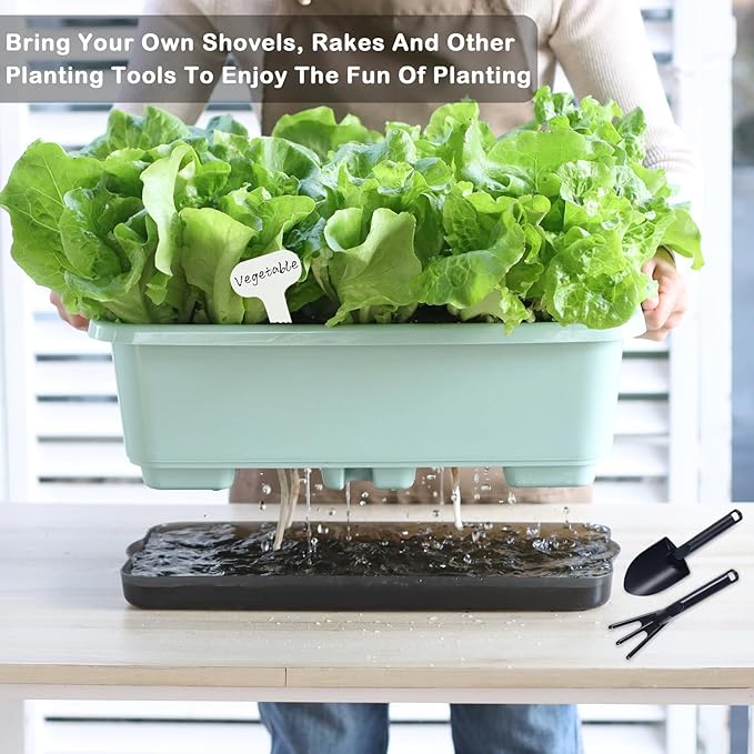 Window Box Planter 6 Pcs, 18 Inches Rectangle Flower Pots with Drainage Holes and Trays, Vegetable Planters for Windowsill Patio Garden Balcony Home Porch Yard Indoor Outdoor (Green, 18*10*6 inch) - Bloomnest