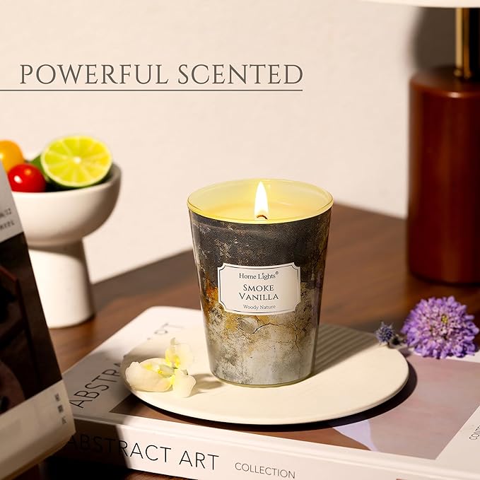 HomeLights Large jar Candle | 1-Wick Long-Lasting Scented Candles, 6.7oz Natural Soy Wax Candle for Home Scented, Industrial Chic Gifts for Women & Men, Smoke Vanilla - Bloomnest