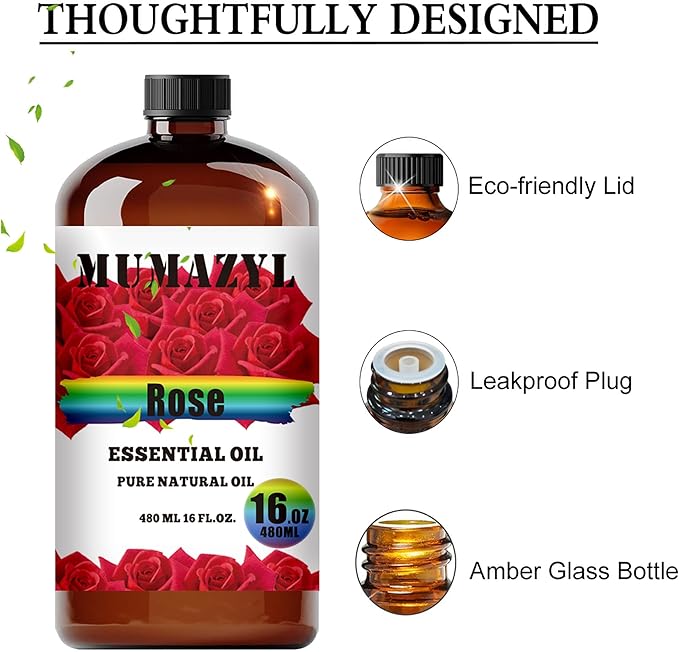 Rose Essential Oil, Rose Oil 16 Fl Oz 480ML for Diffuser Humidifier Yoga Cleaning DIY Candle Soap Making Essential Oils - Bloomnest
