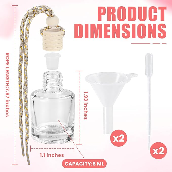 120 Pcs car Diffuser Bottle Set with Wooden Caps,Dropper and Funnel, Empty Glass car air freshener bottle Bulk Hanging Essential Oil Fragrance Pendants for Car Decor，Can DIY Car Air Freshners Diffuser - Bloomnest