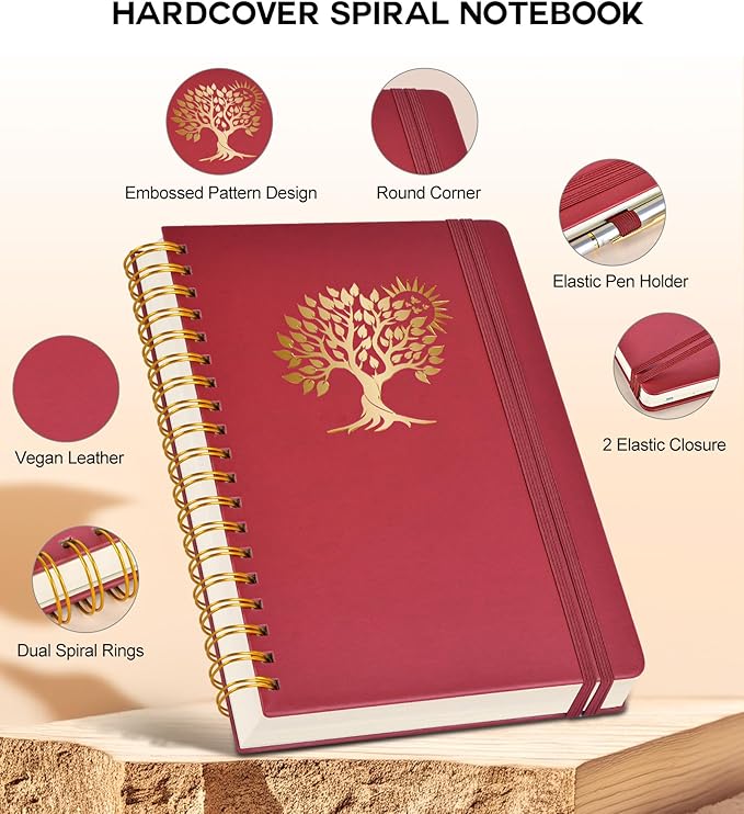 Spiral Notebook Journal for Women Men, 300 Numbered Lined Pages, College Ruled, A5 Hardcover Spiral Bound Notebook for School, Work, Note Taking Writing, Leather Spiral Journal Medium 5.9"x8.5" - Bloomnest