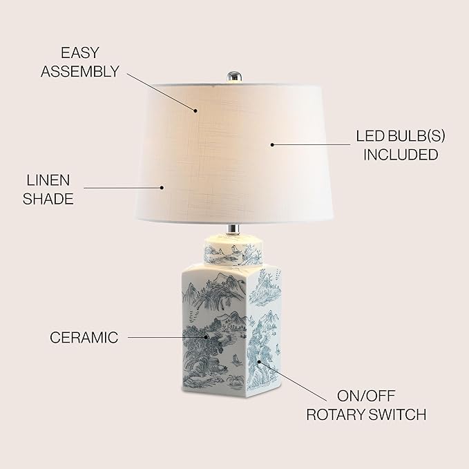 JONATHAN Y JYL5052A Audrey 24.5" Chinoiserie LED Table Lamp Cottage French Country Bedside Desk Nightstand Lamp for Bedroom Living Room Office College Bookcase LED Bulb Included, Blue/White - Bloomnest