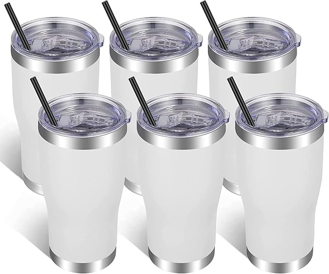 VEGOND 20oz Tumbler Stainless Steel Tumbler Cup with Lid And Straw Vacuum Insulated Double Wall Travel Coffee Mug(White 6 Pack)