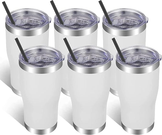 VEGOND 20oz Tumbler Stainless Steel Tumbler Cup with Lid And Straw Vacuum Insulated Double Wall Travel Coffee Mug(White 6 Pack)