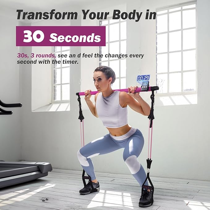 Upgraded Pilates Bar Kit with Resistance Bands Natural Latex for Women & Men, Heavy-Duty Stainless Steel Multifunctional Yoga Pilates Stick for Home Gym Exercise Fitness Equipment Full-Body Workouts - Bloomnest