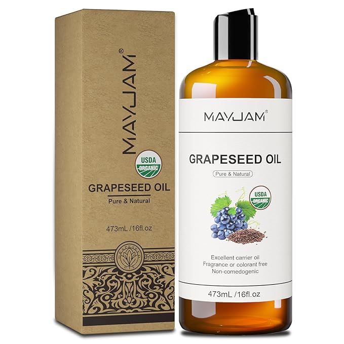 MAYJAM Organic Grapeseed Oil for Skin & Hair 16 oz, USDA Certified 100% Pure & Natural Grape Seed Oils, Cold Pressed Body Massage Carrier Oil for Skin Face Essential Oils Mixing, Hexane Free - Bloomnest