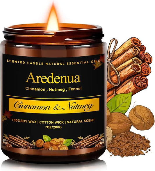 Winter Spice Candles - Cinnamon & Nutmeg Candle | Thanksgiving Winter Scented Candles - 7oz Holiday Soy Candle for Home Scented with Warm Spiced Aroma | Christmas Holiday Gifts for Women Men - Bloomnest
