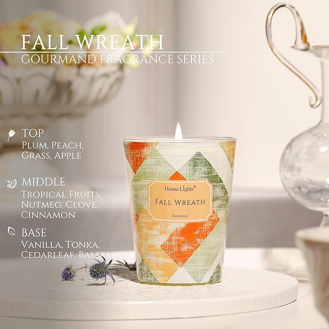 HomeLights Soy Wax Candles for Home Scented, 1-Wick Candles in Fall Wreath Scented, Rustic Modern Aromatherapy Candles Gift for Parties, Relaxing, 6.7oz - Bloomnest