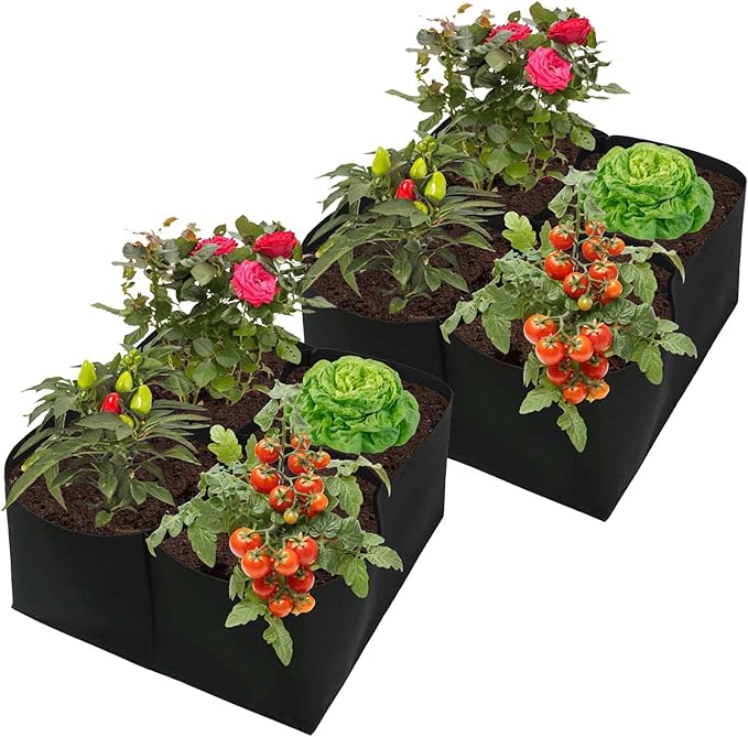 Fabric Raised Planting Bed, 2 Pack 4 Grids Durable Fabric Raised Garden Bed Breathable Planting Bags for Vegetables, Square Garden Grow Bag Container for Herb Flower Plants Gardening - Bloomnest