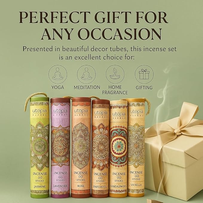Premium Incense Sticks, Lavender, Sandalwood, Jasmine, Patchouli, Nag Champa, Vanilla, Variety Gift Pack 180 Sticks, Includes a Holder in Each Box - Bloomnest
