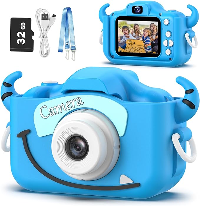 Goopow Kids Camera Toys for 3-8 Year Old Girls Boys,Children Digital Video Camcorder Camera with Cartoon Soft Cover, Best Chritmas Birthday Festival Gift for Kids - 32G SD Card Included - Bloomnest