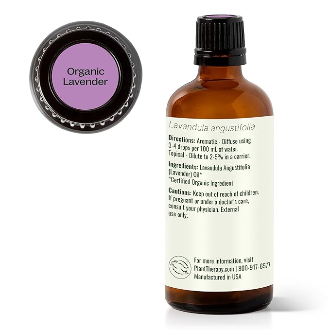 Plant Therapy Organic Lavender Essential Oil 100% Pure, USDA Certified Organic, Undiluted, Natural Aromatherapy, Therapeutic Grade 100 mL (3.3 oz) PlantTherapy
