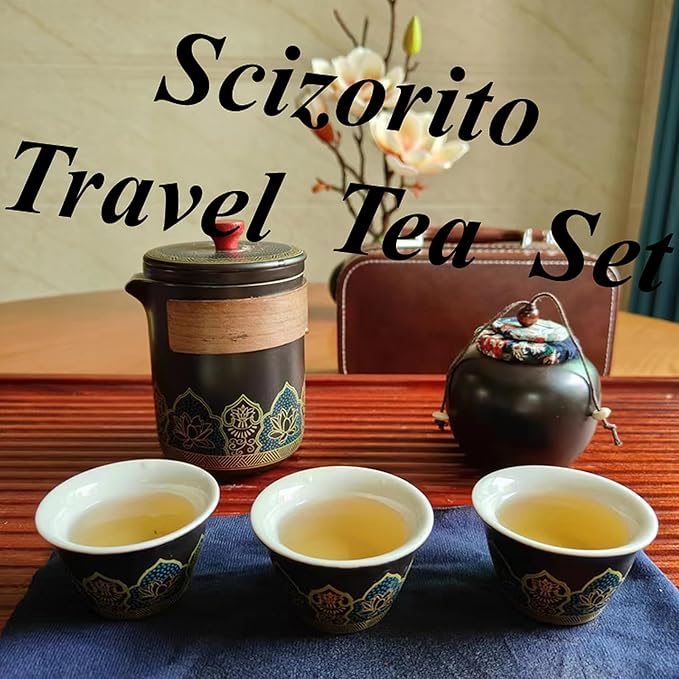 Ceramic Portable Travel Tea Set, Best Gift for Season of Graduation, Mother'S Day, Father'S Day, Christmas, Halloween, Birthday and Other Festivals (Travel Black) - Bloomnest