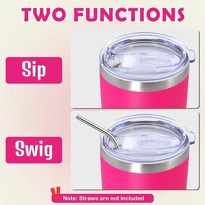 20oz Tumbler Bulk Stainless Steel Tumbler Cup with Lid Vacuum Insulated Double Wall Travel Mug, Durable Powder Coated Travel Coffee Tumbler Mug for Hot & Cold Drinks, Hot Pink,12 Pack