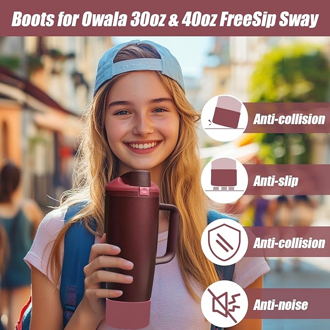 Mity rain 2PCS Protective Silicone Boots for Owala 30oz & 40oz FreeSip Sway Bottles & Tumblers - Accessories for owala, Enhances Stability & Prevents Scratches(Black Cherry) Mityrain