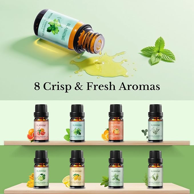 Fresh Essential Oils Set – 8 Pcs Uplifting Aromatherapy Oils for Diffuser | Purifying Scents for Home,Fragrance Oil for Candle, Aromatherapy Gift Set | Lemon, Peppermint, Rosemary, Eucalyptus & More - Bloomnest