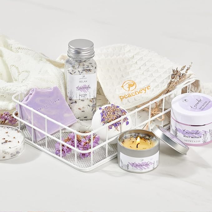 Spa Gifts for Women Valentines Day Mothers Day Gifts Bath Gift Baskets Relaxing Spa Self Care for Mom Her Sister Wife Auntie Home Bath Care Package Thank You Birthday (Purple -Spa for Women)