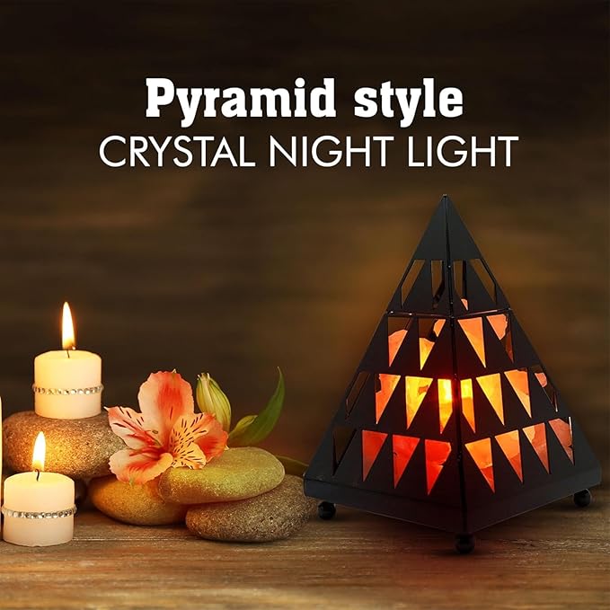 Himalayan Glow Pyramid Style Crystal Salt Night Light lamp with Pink Salt Chunks, Salt Lamp Bulb,(ETL Certified) Dimmer Switch, Unique Lightening Ambience - Bloomnest