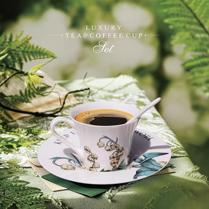 Tea Cup Set With 2 Tea Cups 2 Saucers And 2 Spoon 7 OZ Espresso Coffee Mug Vintage Creativetea Teacup And Saucer Set For Coffee,Tea,Latte, Cappuccino - Bloomnest