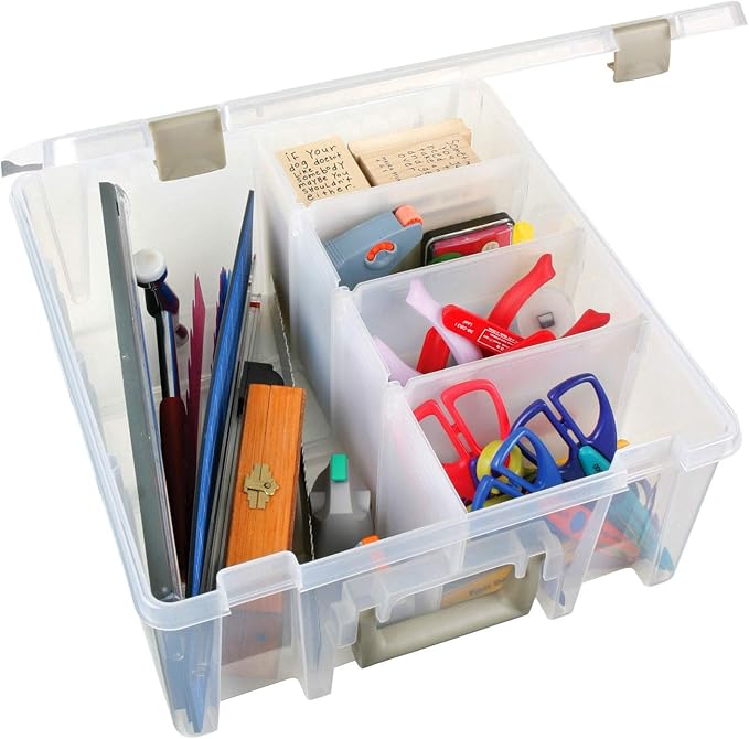 ArtBin 6990ZZ Super Satchel Double Deep 3-Pack, Portable Art & Craft Organizers with Handles, [3] Plastic Storage Cases, Clear & Gold - Bloomnest