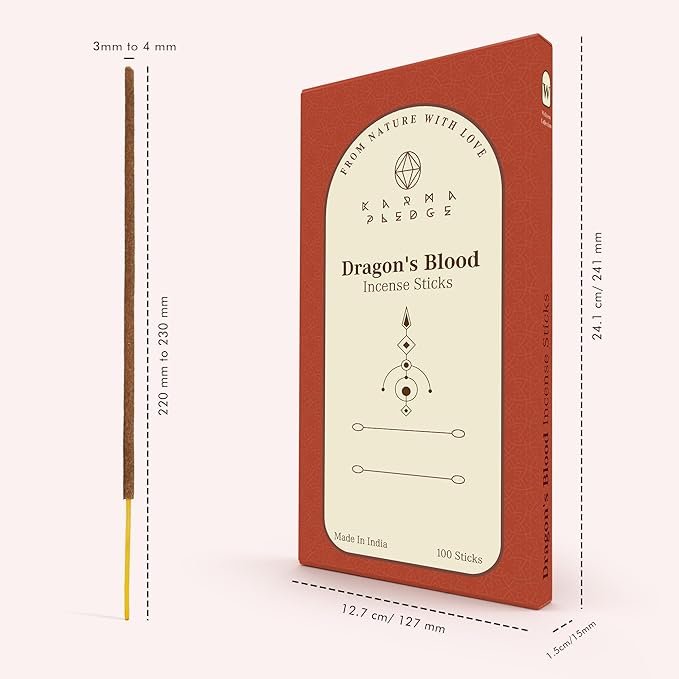 Dragons Blood Incense Sticks, Organic Hand Dipped 100 Sticks with Natural Herbs & Aromatic Ingredients, Burn Time 45 to 60 Minutes, Incense for Positivity, Yoga, Meditation, Relaxation, Spiritual Gift KARMAPLEDGE