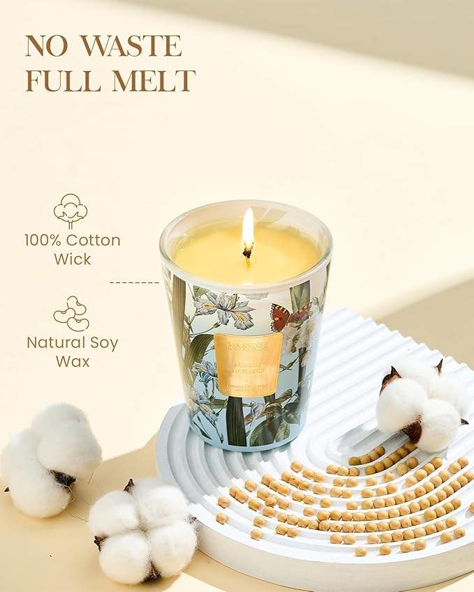 M&SENSE Jasmine Garland Scented Natural Soy Wax Candle, 14.1oz 60 Hours Long Lasting Slow Burning Candles for Home Decor, Aromatherapy Candle for Stress Relief - Bloomnest