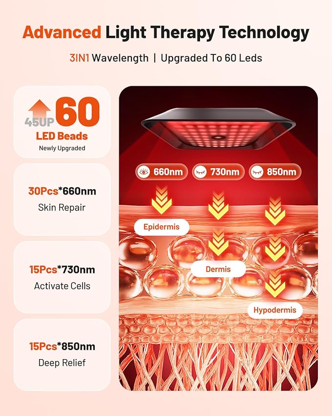Red Light Therapy for Face and Body, 3 LED Wavelength 660nm 730nm 850nm Infrared Light Therapy Desk Lamp with 360°Adjustable Head & Phone Stand, Home Office Travel Portable Use w/Glasses, Ideal Gift