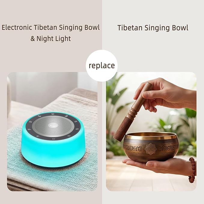 Kipcush Automatic Tibetan Singing Bowl Sound Machine, 11 Soothing Sound Therapy Tones, Touch Night Light, Smart Timer & Memory, Plug-in White Noise Machine for Sleep, Meditation, Yoga & Relaxation Kipcush%C2%AE