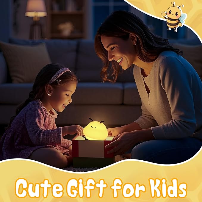 Attivolife Bee Night Light, Cute Bumble Bee Gift for Kid, Animal Silicone Nursery Lamp with 8 Color Light & Dimming & Timer, Rechargeable Bedroom Classroom Decor Birthday Xmas Gift for Girl Boy - Bloomnest