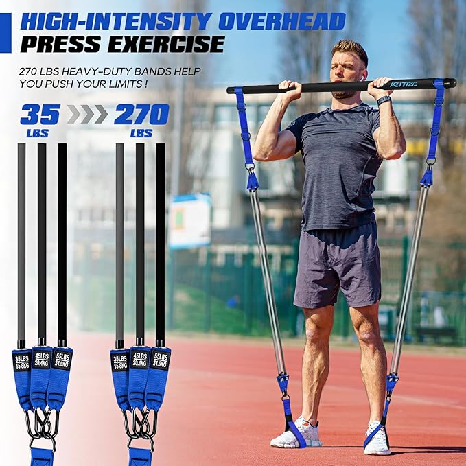 Pilates Bar Kit with Resistance Bands, Heavy Duty Pilates Equipment for Men, Strength Training Bar for Legs, Hip, Back, Arm, Abs, Chest, Shoulders, Portable Home Gym Full Body Workout Equipment - Bloomnest