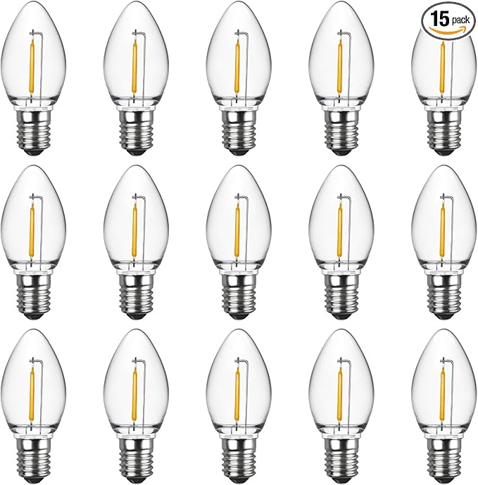 Meconard C7 LED Night Light Bulbs, Shatterproof LED Replacement Bulbs for Window Candles & Chandeliers, E12 Candelabra Base, 0.6 Watt Equivalent to 7Watt Incandescent Bulb, Warm White, 15 Pack - Bloomnest