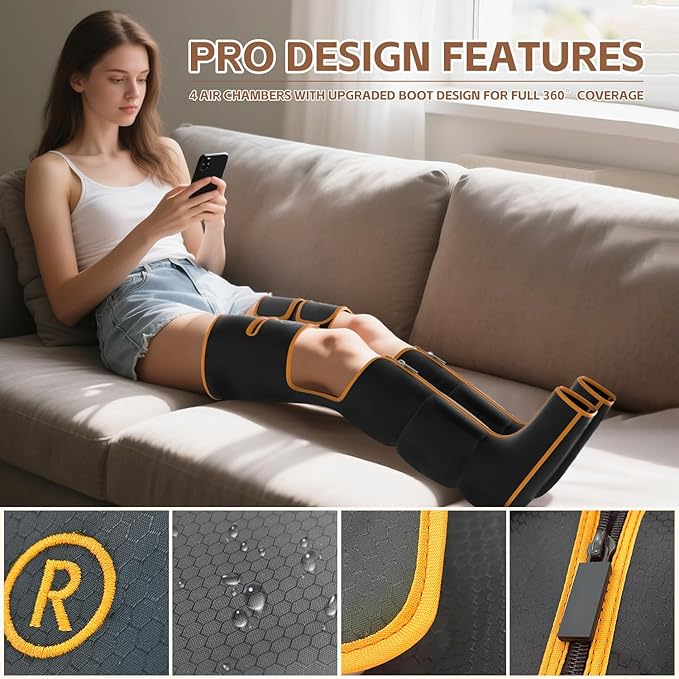 Leg Massager with Heat and Compression‎, Leg Compression Machine & Compression Boots for Circulation – 6 Modes & 3 Intensity Levels for Pain Relief, Gifts for Women, Men & Seniors - Bloomnest