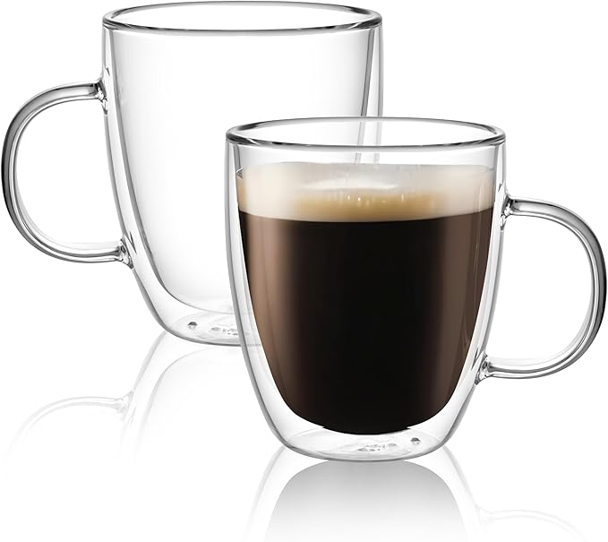 CNGLASS Large Double Wall Glass Coffee Mug 17 oz,Insulated Glass Coffee Cups with Handle,Set of 2 - Bloomnest