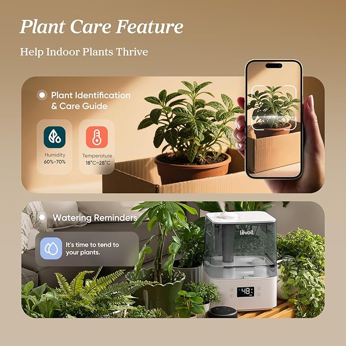 LEVOIT Humidifiers for Bedroom Large Room Home, (6L) Cool Mist Top Fill Essential Oil Diffuser for Baby & Plants, Smart App & Voice Control, Rapid Humidification & Auto Mode - Quiet Sleep Mode, Gray - Bloomnest