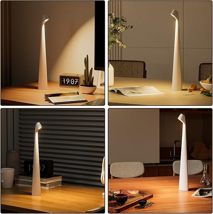 Portable Cordless LED Desk Lamp, Rechargeable Wireless Table Lamp, 3-Level Brightness, Patio & Bedside Night Light, Dining Room Ambient Reading Light (White) - Bloomnest