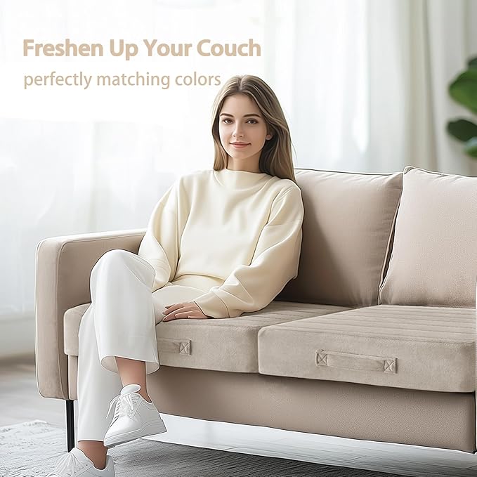 Codi Thick Replacement Couch Cushions 2 Sets, Upholstery Foam with Washable Covers for Sofa Cushion Chair Meditation - 24 × 24 × 5 Inch, High Density Foam, Ivory - Bloomnest