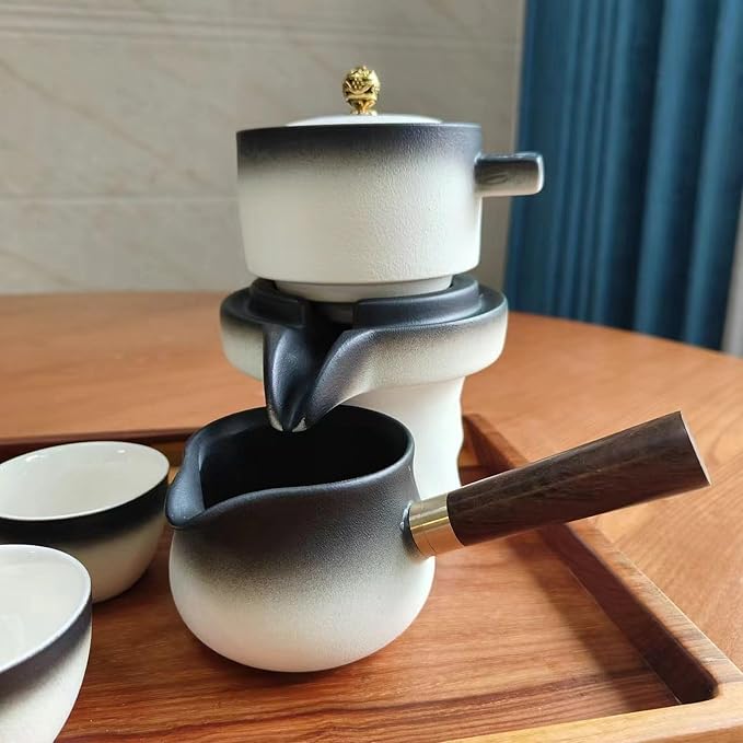 Chinese Kung Fu Tea Set, Automatic Stone Grinding Pot, Gift Box Suitable for Tea Ceremony Parties, Gifts, Home, Office decoration in Mother's Day(Gradient Black) - Bloomnest