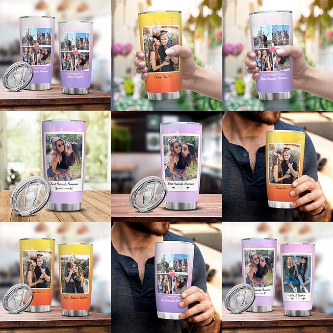 Wassmin Personalized Tumbler Customized Tumblers With Picture Text Stainless Steel 20oz 30oz Insulated Travel Cup with Pictures Photos Gifts For Best Friends Bestie Bff Soul Sister Women Girls - Bloomnest