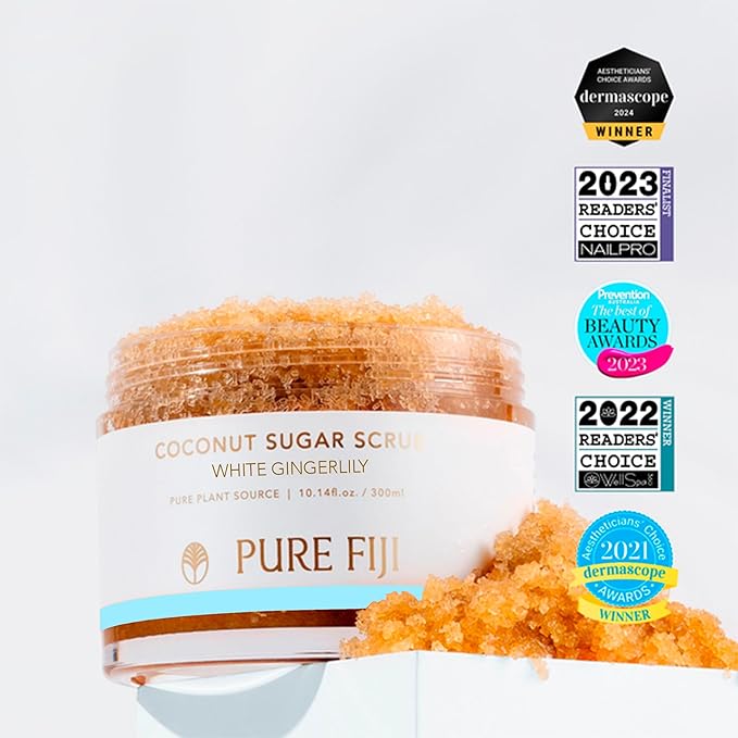Pure Fiji Coconut Sugar Body Scrub, White Gingerlily (10.14 Oz /300ml) - Bloomnest