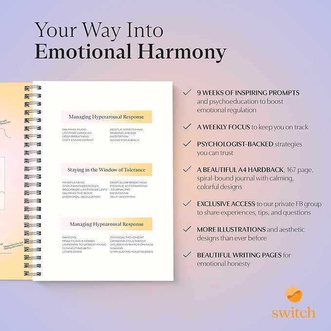 Switch Research Emotions Journal - Self Care Journal - Psychologist-Backed Manifestation Journal - Therapist Recommended Affirmation - Beautiful Self Care for Women - Size: A4