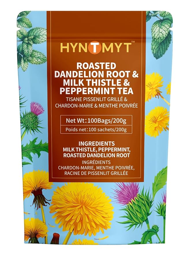HYNTMYT Roasted Dandelion Root with Milk Thistle & Peppermint Tea Bags, Wellness, Refreshing Mint Flavor Dandelion tea, 100 Count - Bloomnest