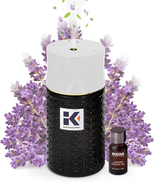Ikeda Essential Oil Diffuser with Negative Ions, 250ml Glass Aromatherapy Diffuser with 10mL Lavender Essential Oil,3 Modes & 2000 mAH Battery Operated Car Diffuser with Night Light for Home CarAirFreshener