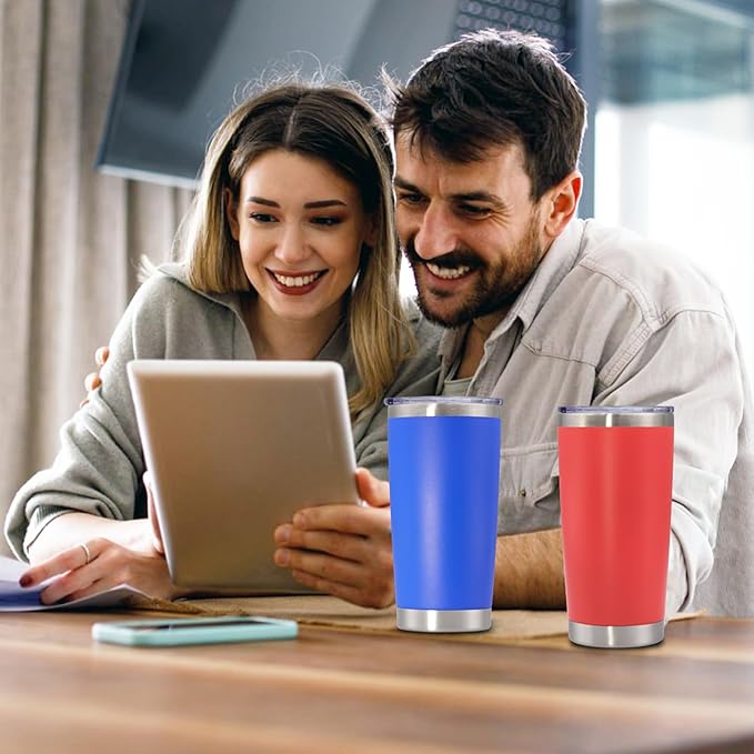 20 oz Tumbler with lid Double Wall Vacuum Insulated Tumblers Stainless Steel Coffee Mug Travel Coffee Tumbler Powder Coated Tumbler Cup Keep Hot&Cold - (Dark Blue 12 Pack) - Bloomnest
