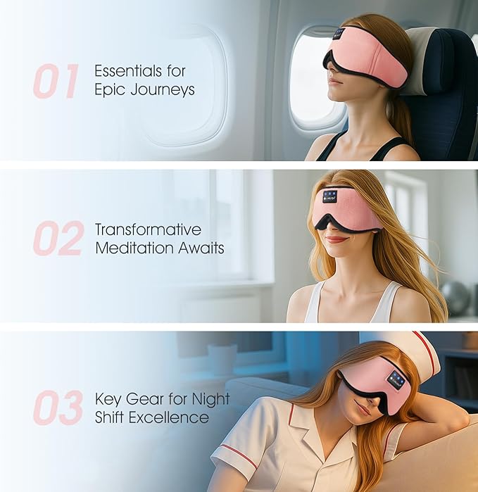 ZUMUSEN Bluetooth Sleep Headphones, 3D Wireless Music Eye Mask with Ultra-Thin Stereo Speakers, Adjustable Sleep Mask for Side Sleepers, Perfect for Travel, Meditation, Relaxation - Bloomnest