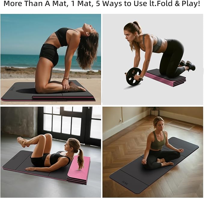 Foldable Yoga Mat, 0.32 inches Thick(8mm), SGS Certified, Non Slip, 71 x 24 inches, Foldable for Travel, Pilates, Camping, Environmental Sports Mat, Odorless TPE Material - Bloomnest