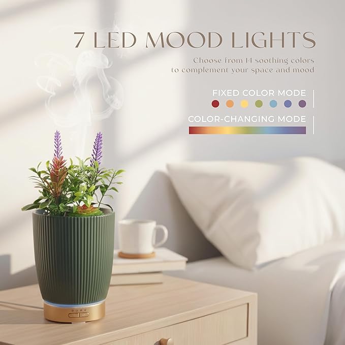 Earnest Living Essential Oil Diffuser Ceramic Artificial Succulent Plants Potted Diffuser 100 ml for Lavender Essential Oils Timers Night Lights and Auto Off Humidifier Aromatherapy Diffusers for Gift - Bloomnest