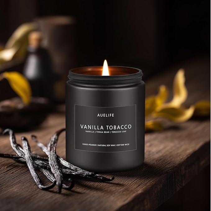 Vanilla Tobacco Candle for Men | Masculine Scented Soy Candles - Home Fragrance, Aromatherapy Gifts for Men - 7oz Black Jar, Long-Lasting Luxury Decor - Bloomnest