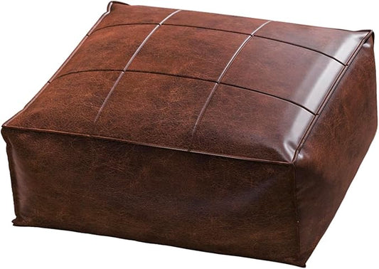 Vintage Leather Floor Cushion,Thick Square Floor Seating Ottoman, Waterproof Meditation Pillow for Adults, Portable Seat Cushion for Bedroom, Gaming, Office, Living Room (18x18x8 Inches) - Bloomnest