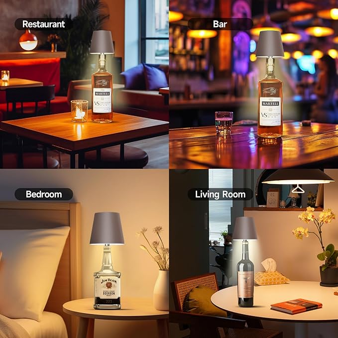 2025 New Wireless Bottle Lamp - LED Bottle Lights for Liquor & Wine Bottles, Cordless Lampshade, Whiskey Bottle Top Light, Bottle Stopper Night Light Kit, Rechargeable 3-Tone Touch-Dimmable - Bloomnest